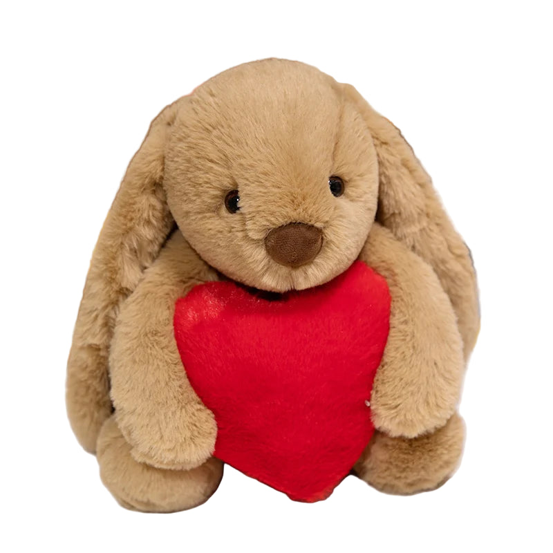 Kawaii High Quality Hold Heart Rabbit Plush Doll Cute Soft White Brown Long-Eared Bunny Plush Toy for Girls Birthday Present