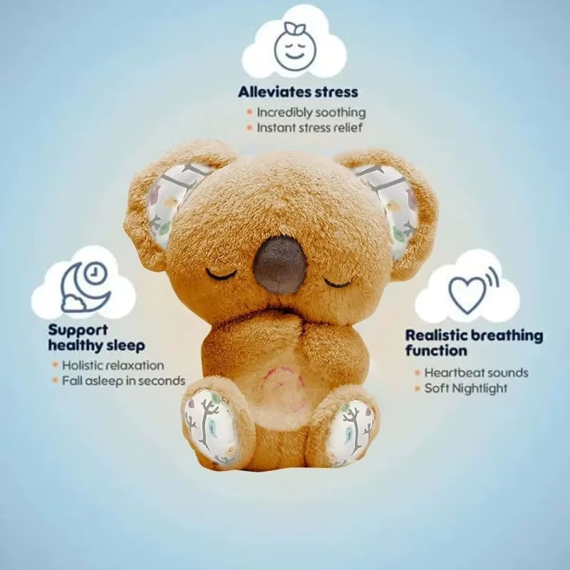 Cuddly Koala Plush Sleep Aid with Soft Glow Night Light Calming Music and Simulated Breathing Comforting Bedtime Comfort Toys