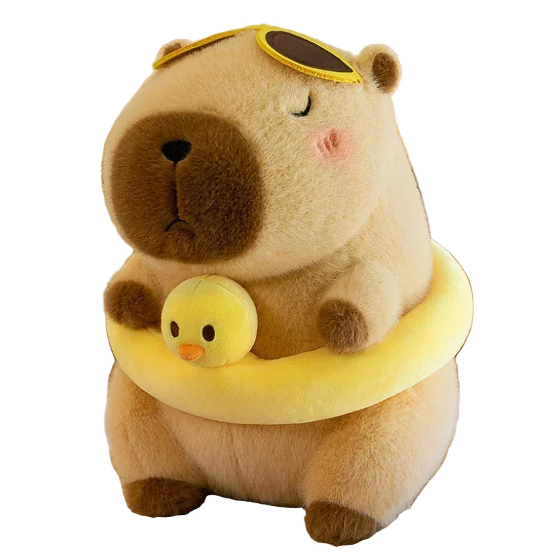 Yellow Duck Swim Ring Capybara Plush Toy Cute Simulation Beachwear Capibara Kawaii Stuffed Animal Kapibala Birthday Travel Gifts